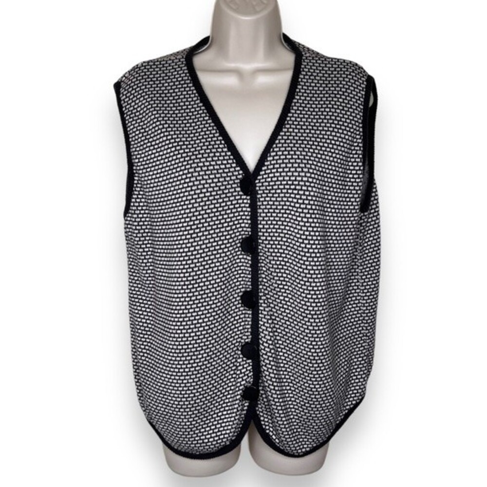 Vintage 90s Diane Von Furstenberg Black White Cotton Knit Vest Women Medium
